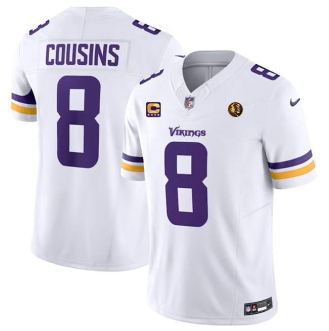 Men's Minnesota Vikings #8 Kirk Cousins White 2023 F.U.S.E. With With 4-star C Patch And John Madden Patch Vapor Limited Football Stitched Jersey